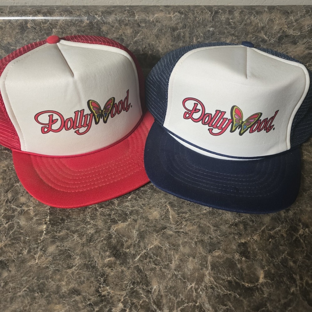 2 Vintage Capital Brand Dollywood‎ Trucker Cap Hat Snapback Blue/red Mesh Back